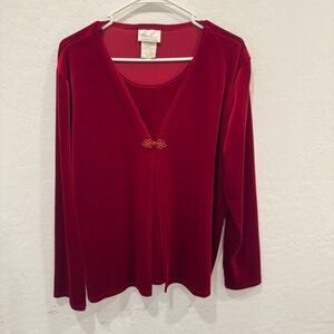 Kathie Lee Collection Red Velvet Blouse Womens Large Layered Christmas Holiday